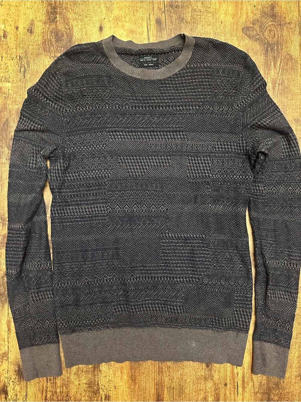 All Saints Men's Crewneck Sweater in Charcoal and Brown